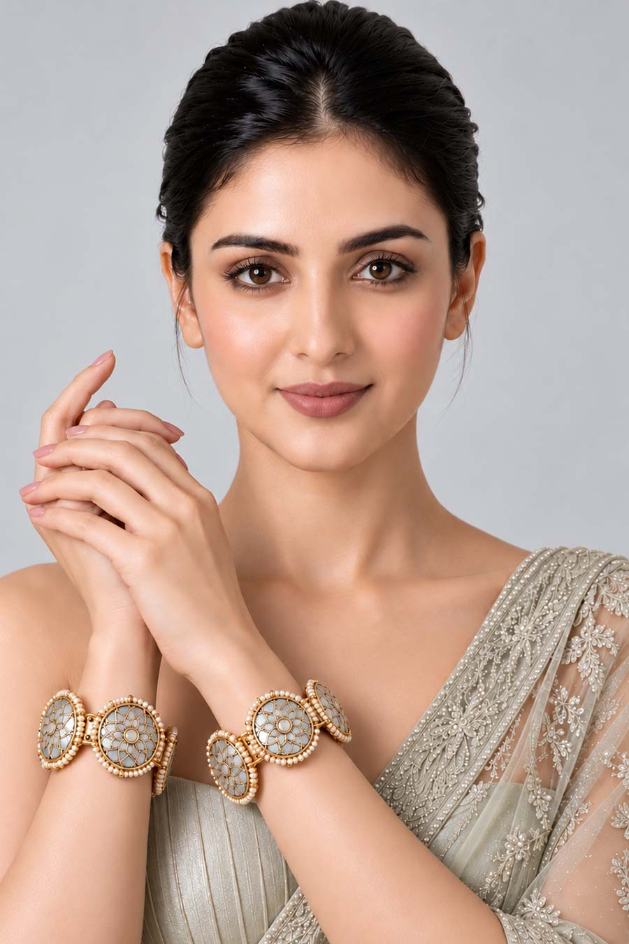 Pearl Kundan Floral 2-Piece Bangles Set