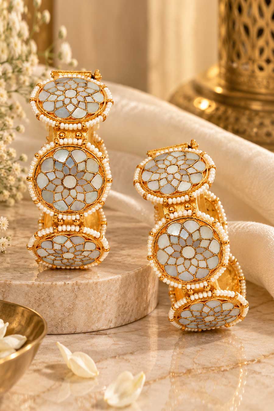 Pearl Kundan Floral 2-Piece Bangles Set