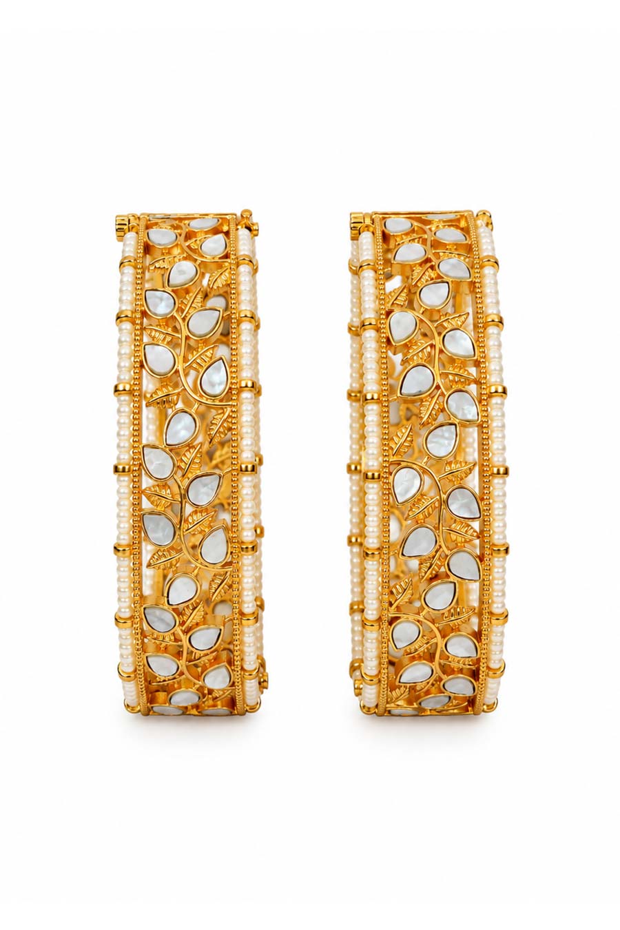 Kundan Pearl Leaf 2-Piece Bangles Set