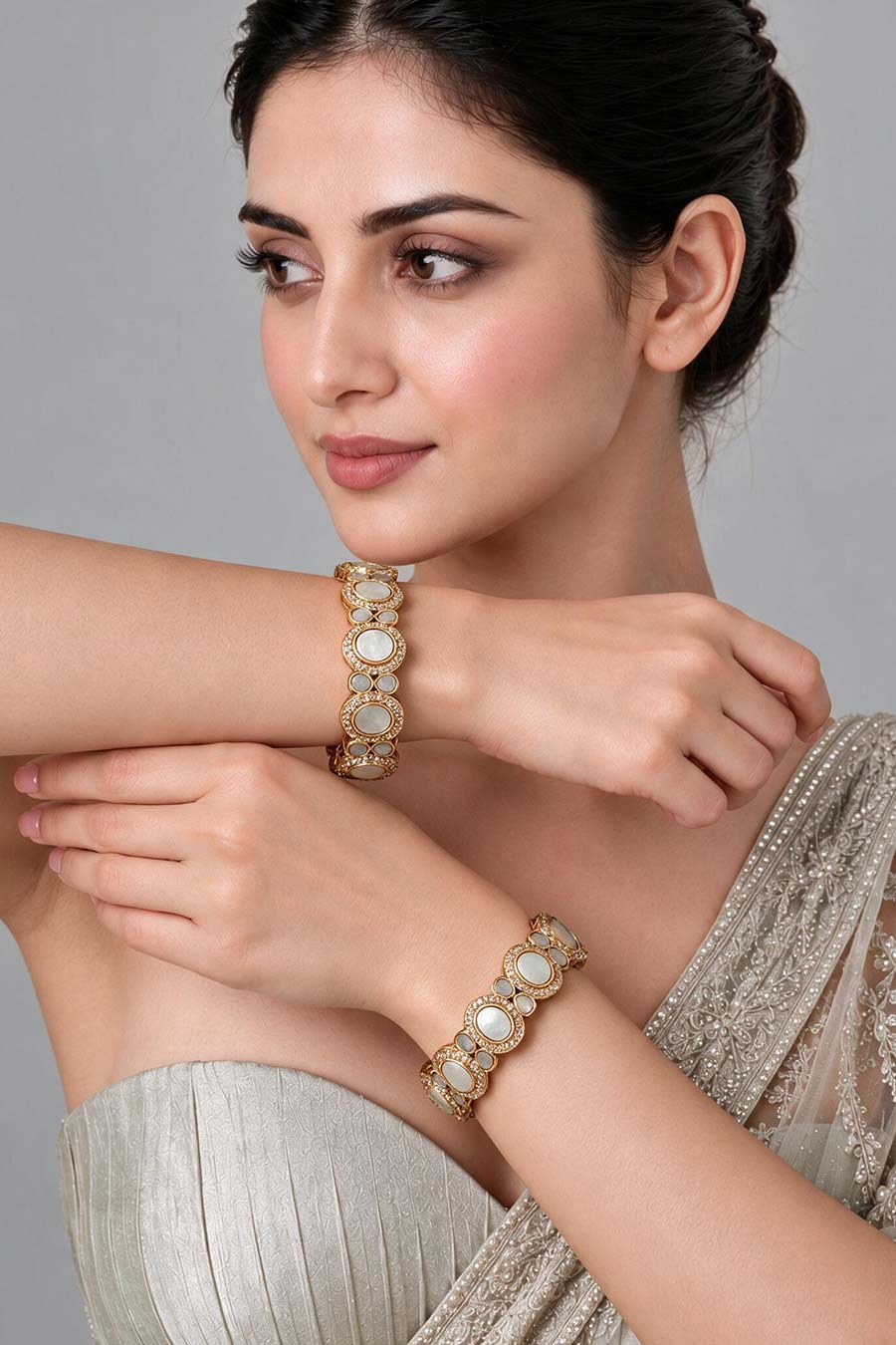 Pearl Kundan Halo 2-Piece Bangles Set