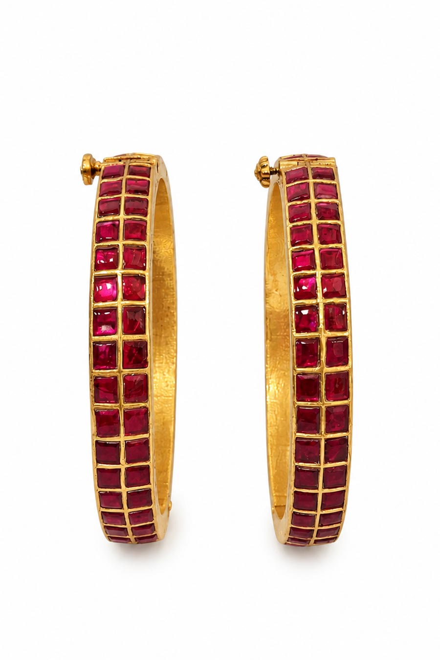 Ruby Square Stone Gold 2-Piece Bangles Set