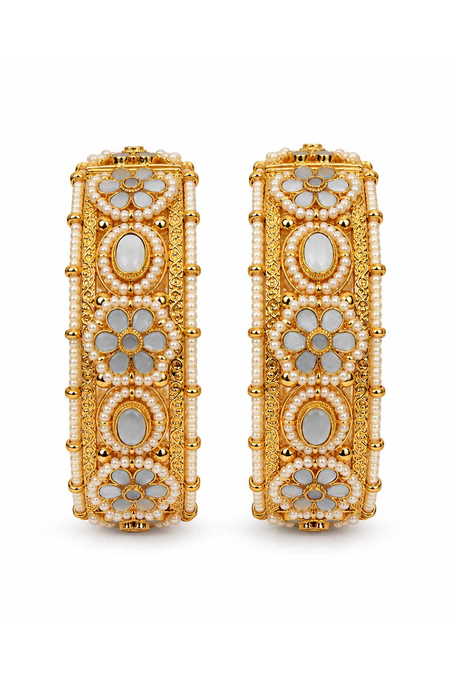 Pearl Kundan Floral 2-Piece Bangles Set