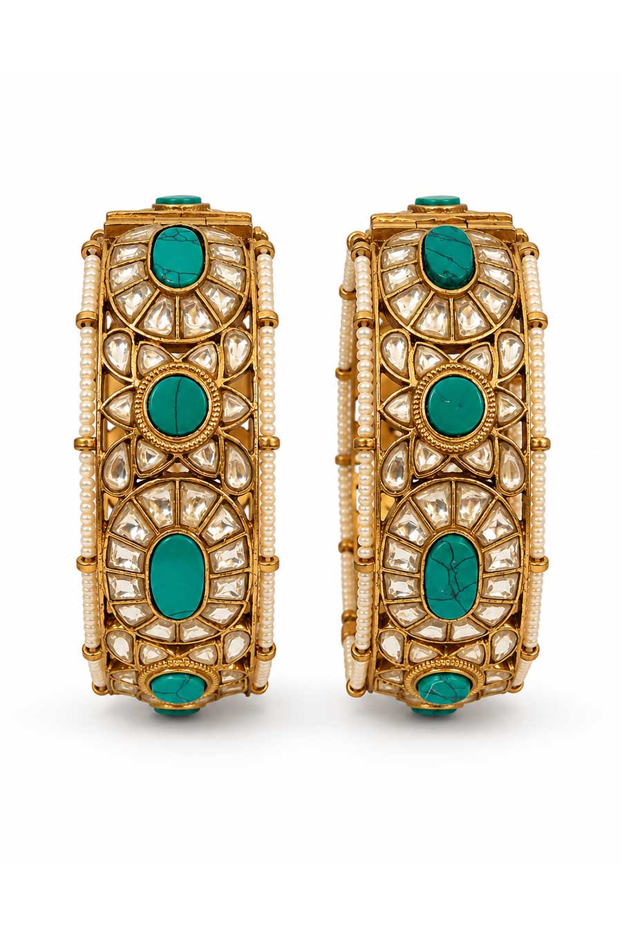 Turquoise Kundan Pearl 2-Piece Bangles Set