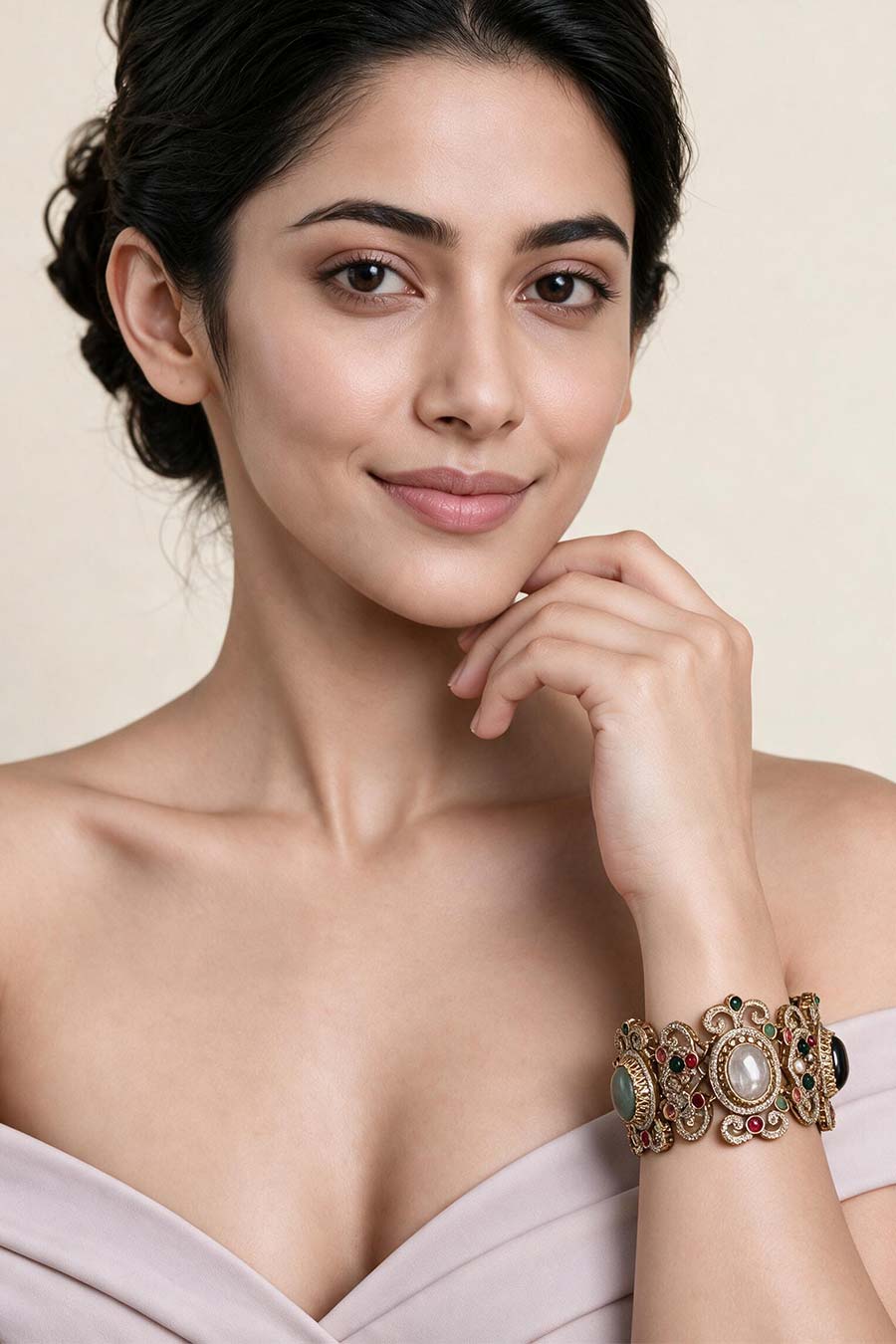 Multicolour Semi-Precious Stone Ornate Kada Bangle