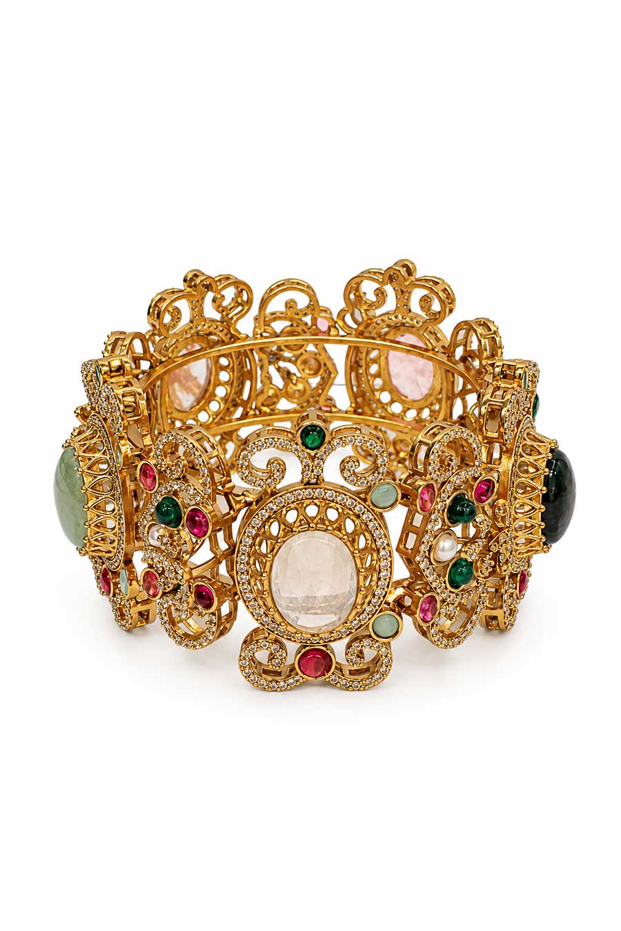 Multicolour Semi-Precious Stone Ornate Kada Bangle