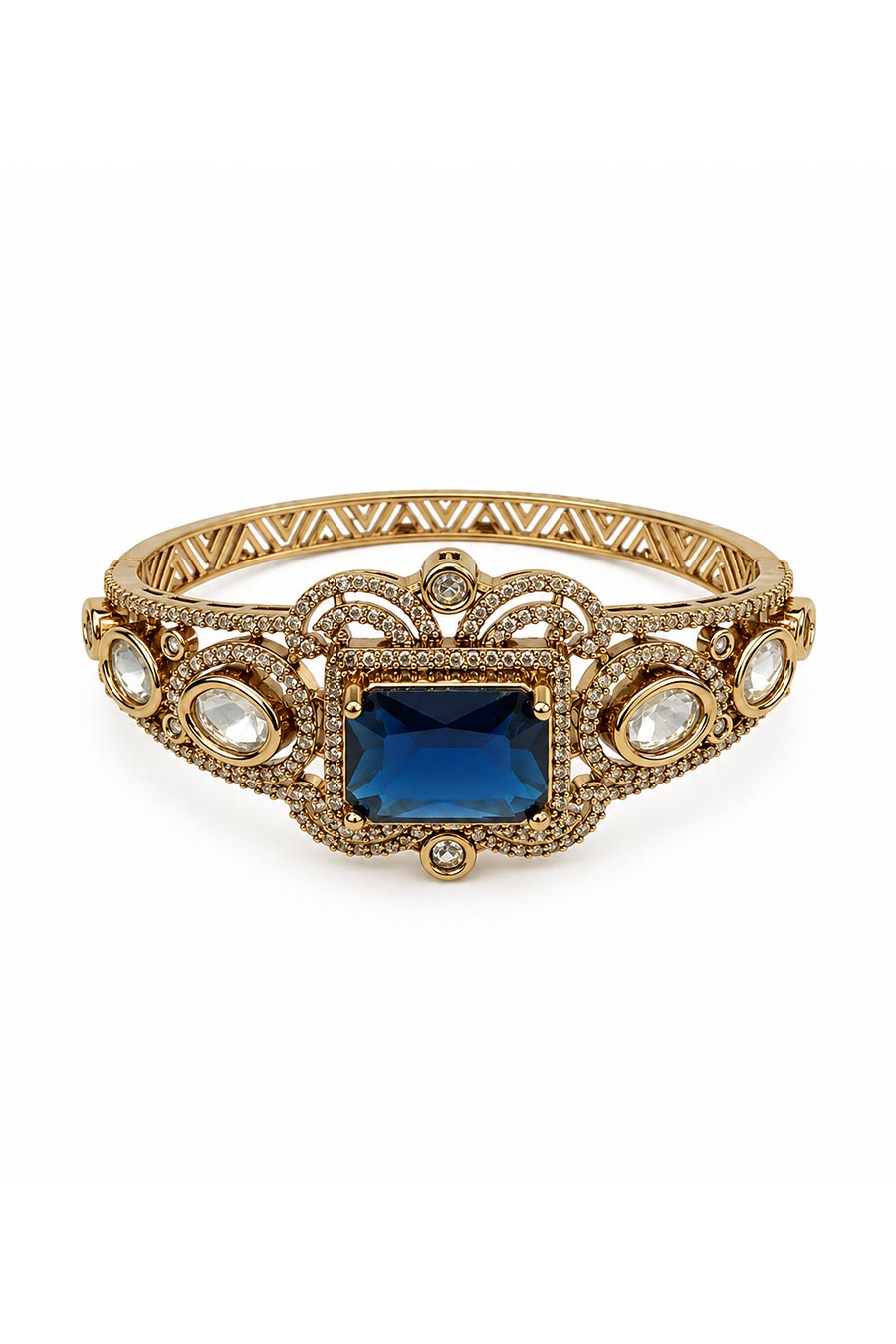 Sapphire Stone Gold-Tone Kada Bangle