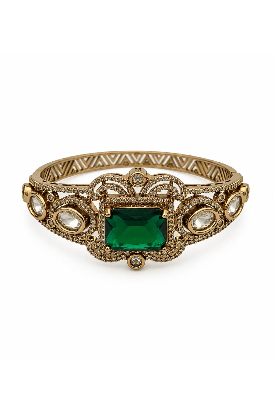 Emerald Stone Gold-Tone Kada Bangle