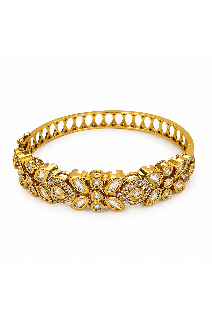 Clear Stone Gold-Tone Floral Kada Bangle
