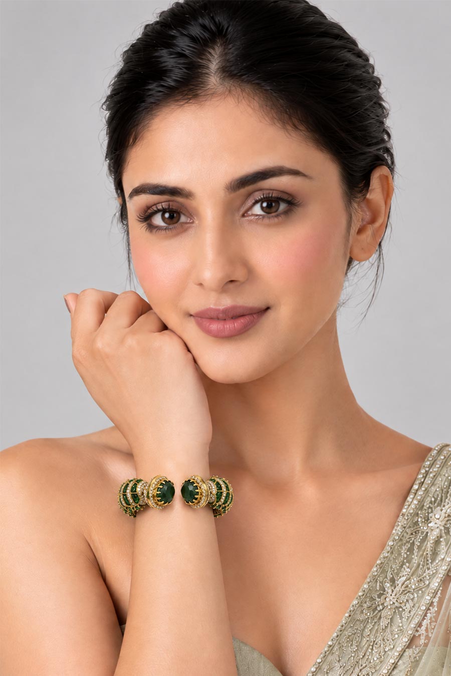 Emerald Cluster Moissanite Polki Kada Bangle