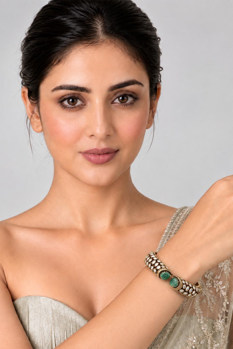 Emerald Pearl Moissanite Polki Kada Bangle