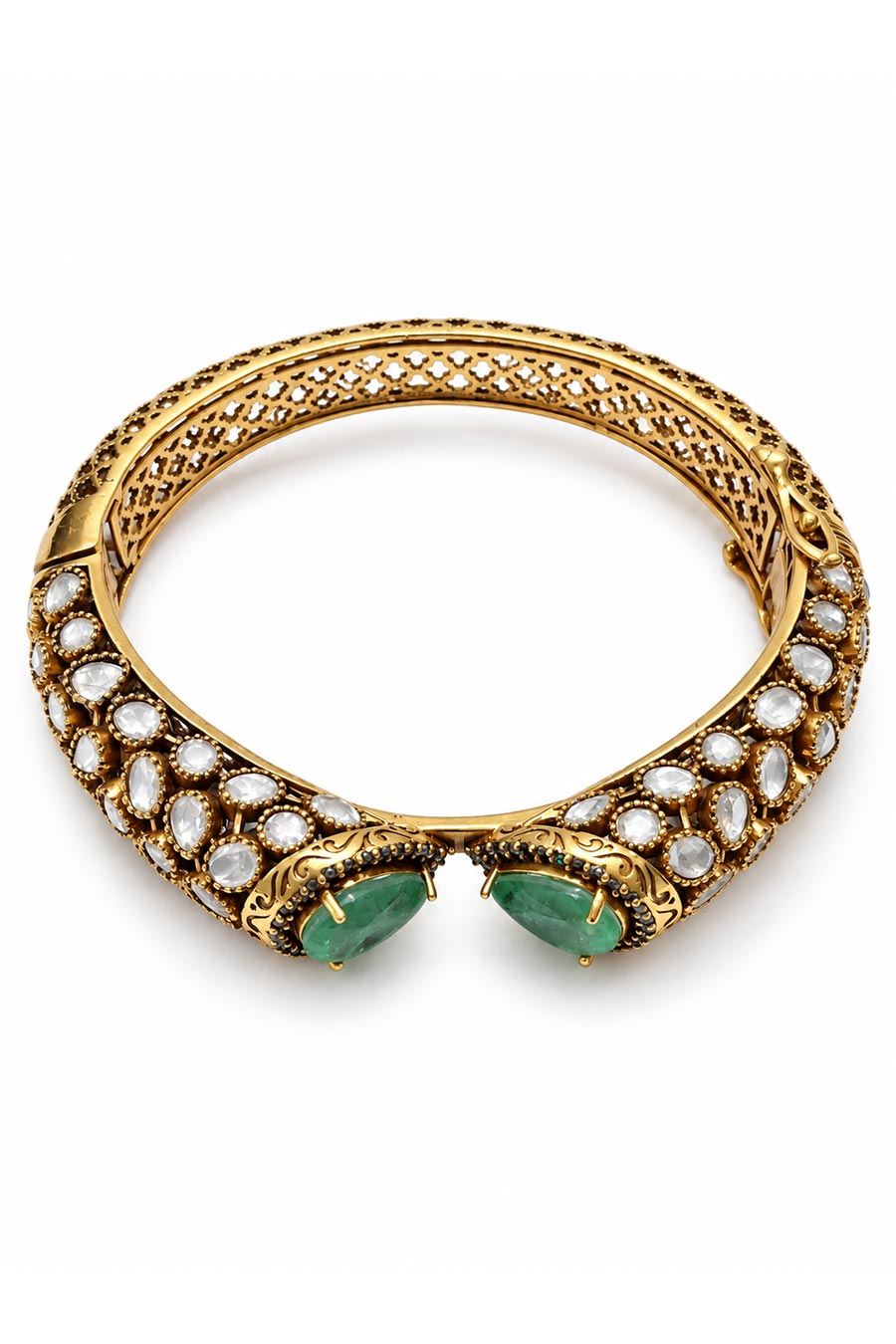 Emerald Pearl Moissanite Polki Kada Bangle