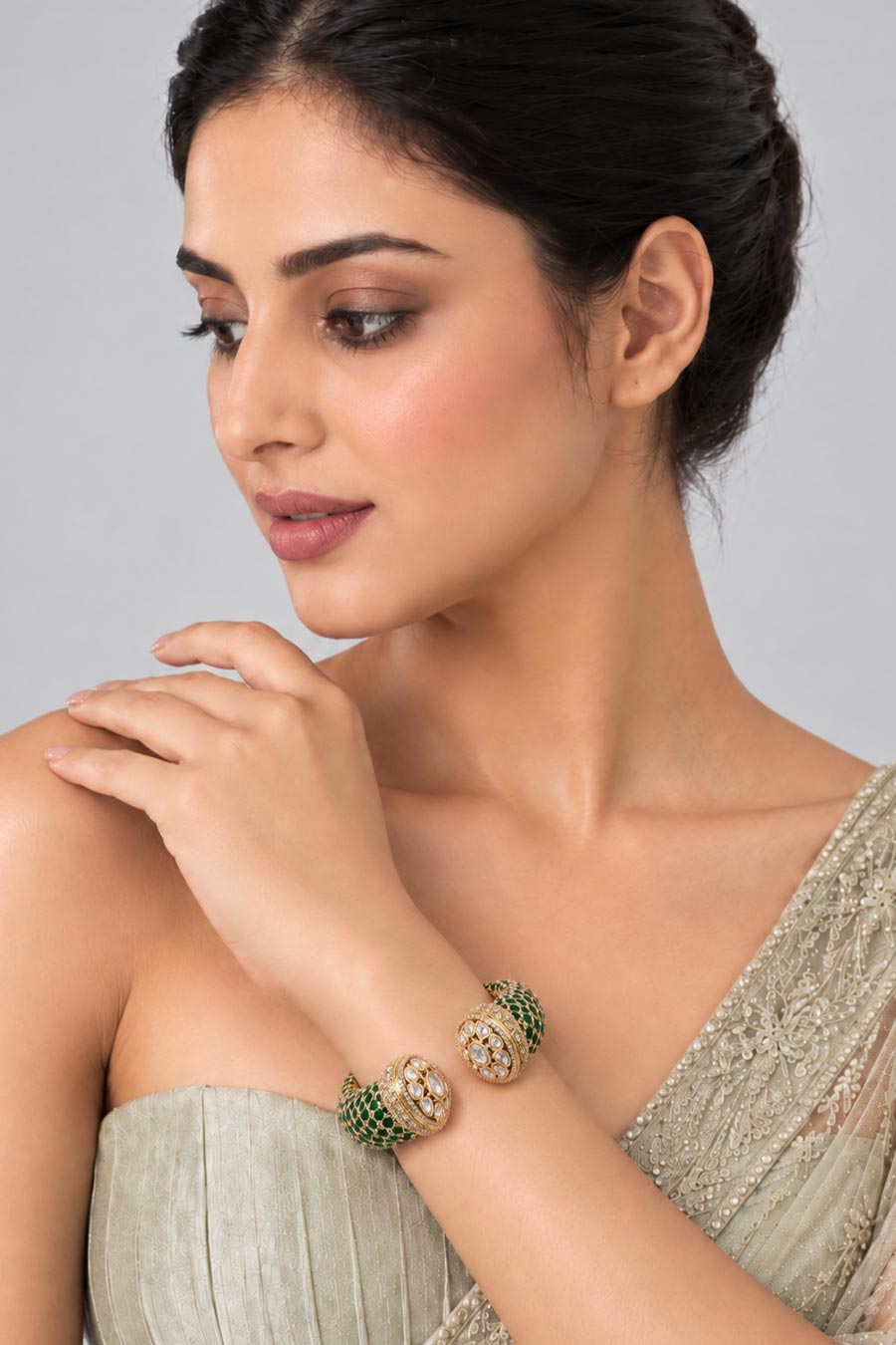 Emerald Moissanite Polki Kada Bangles