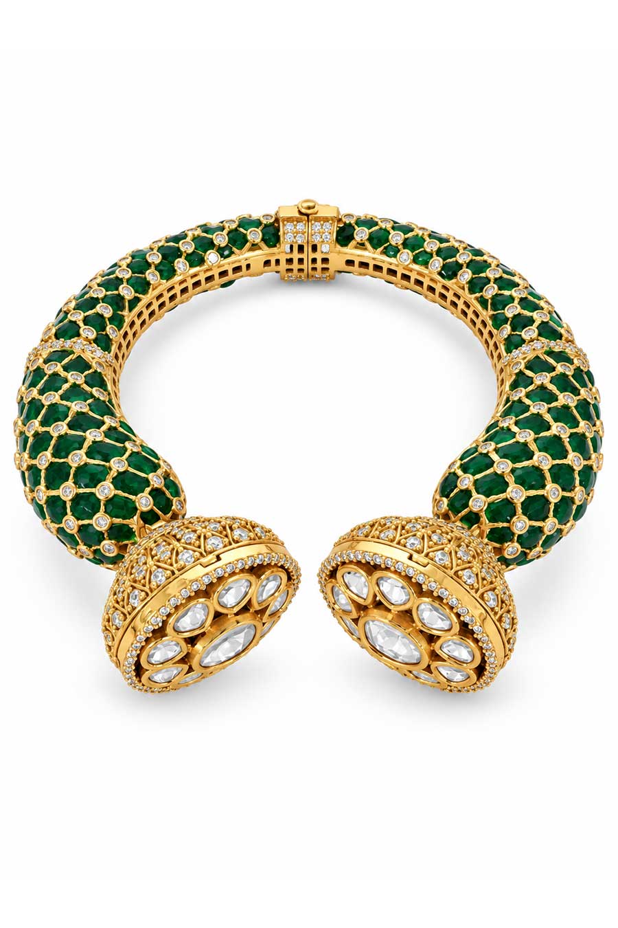 Emerald Moissanite Polki Kada Bangles
