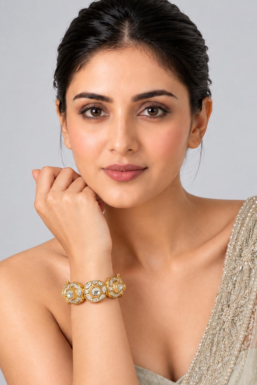 Moissanite Polki Statement Kada Bracelet