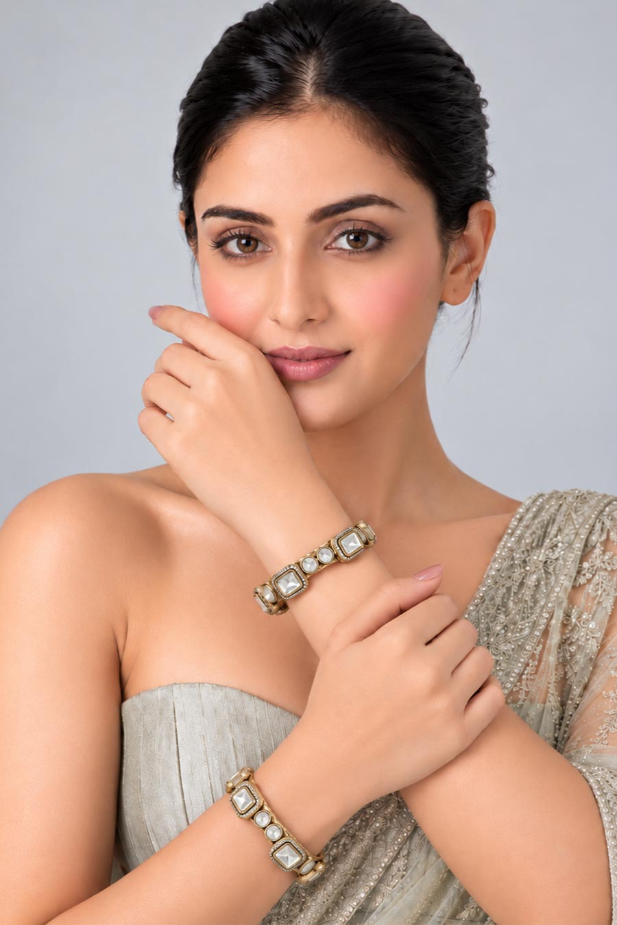 Moissanite Polki 2-Piece Bangles Set