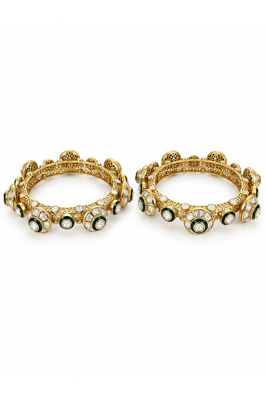 Emerald Moissanite Polki 2-Piece Bangles Set