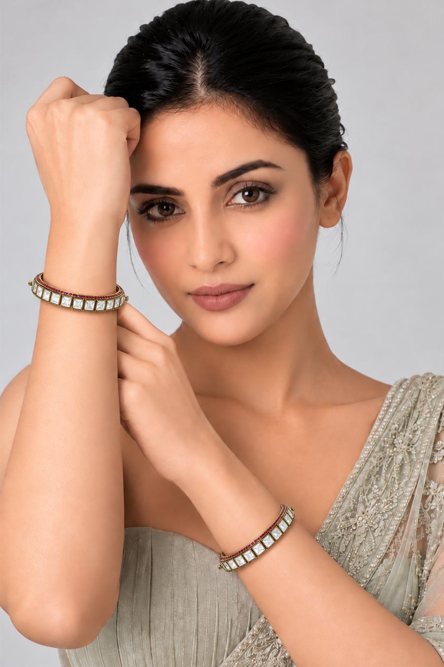 Moissanite Polki 2-Piece Bangles Set