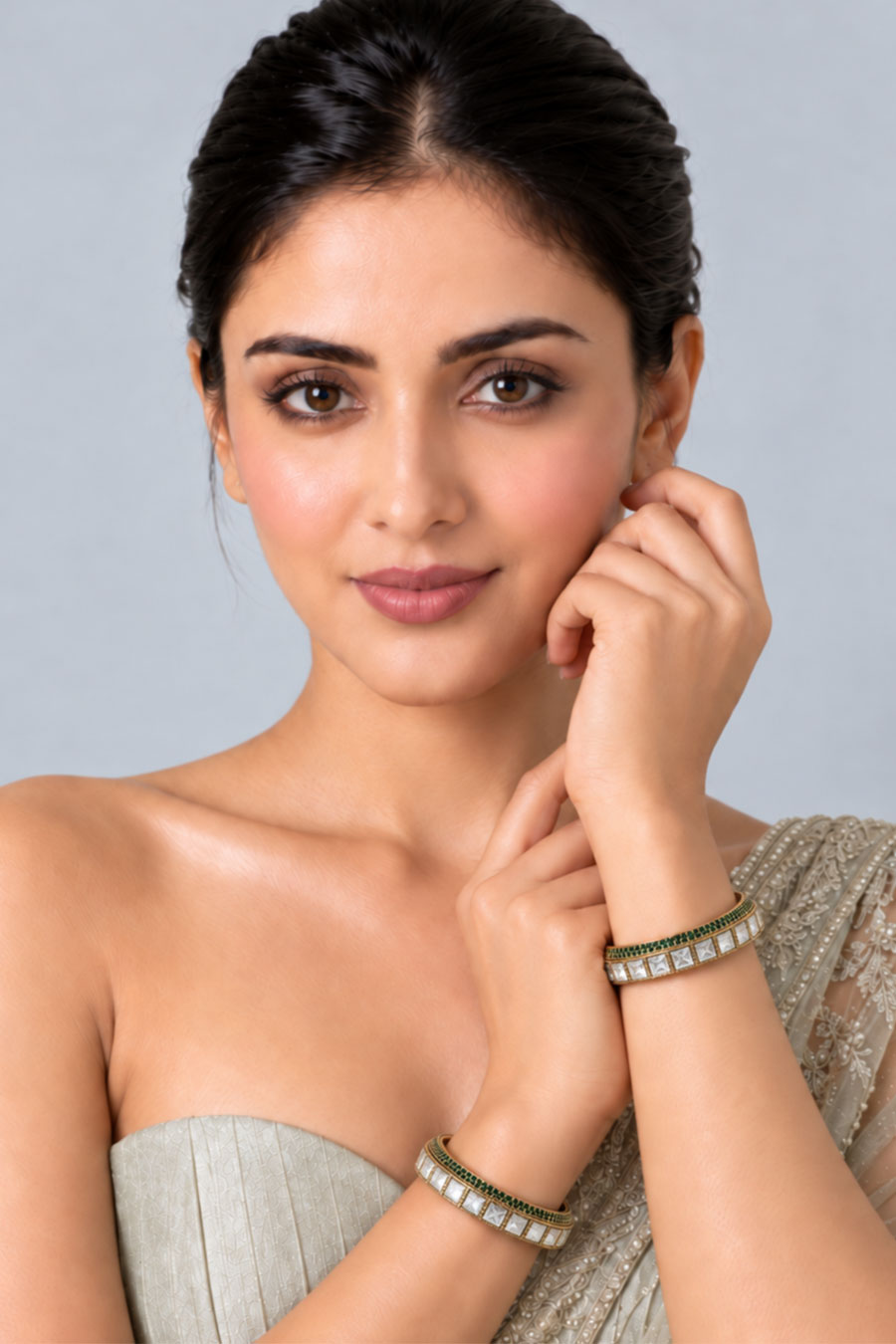 Emerald Edge Moissanite Polki 2-Piece Bangles Set