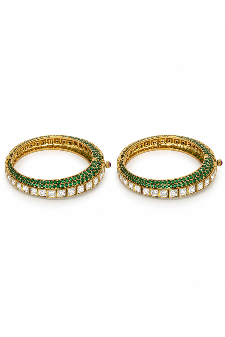 Emerald Edge Moissanite Polki 2-Piece Bangles Set