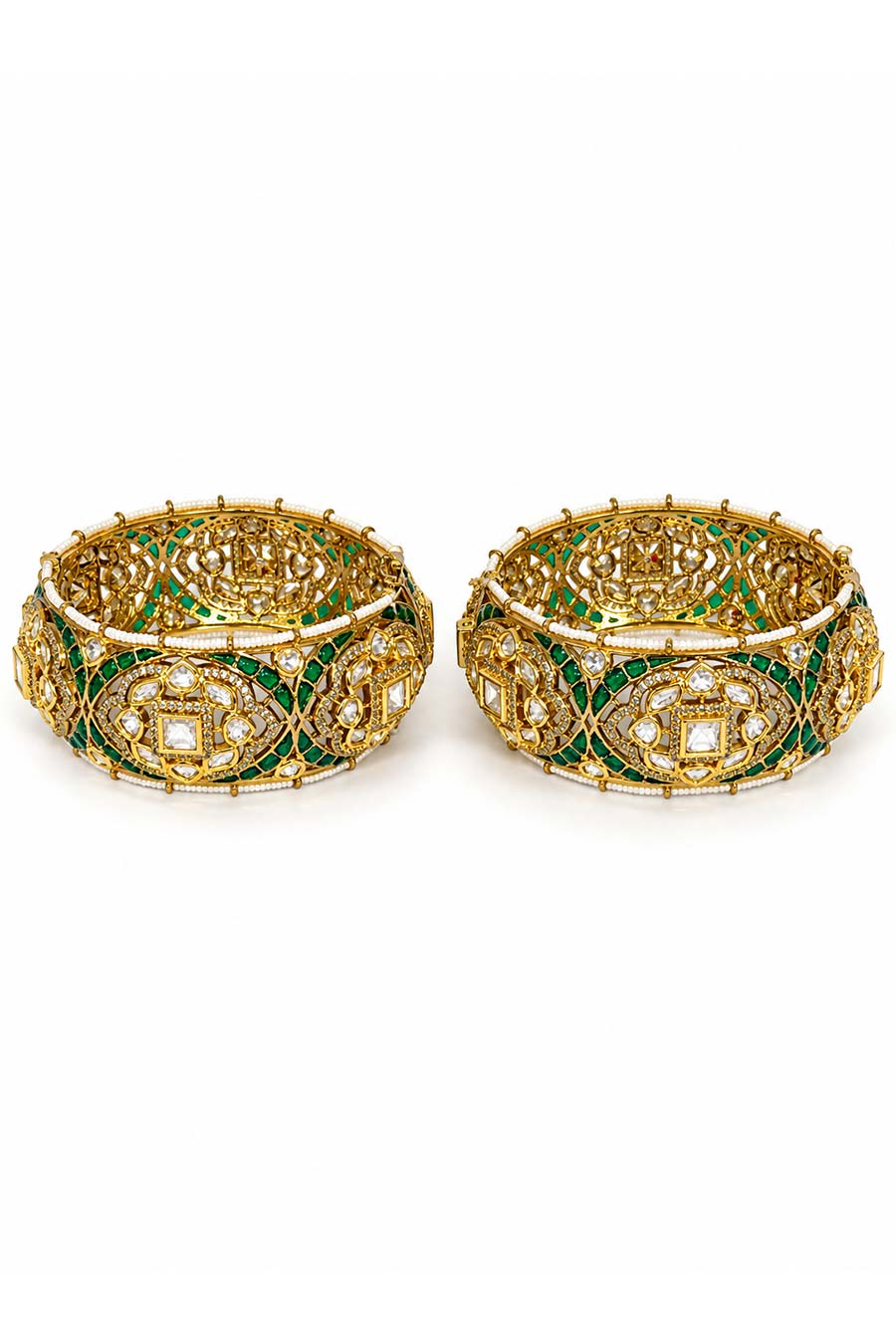 Emerald Crest Moissanite Polki 2-Piece Bangles Set