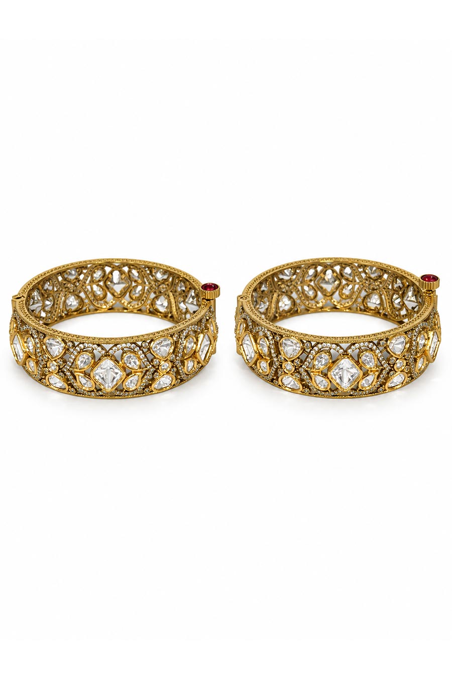 Floral Moissanite Polki Statement 2-Piece Bangles Set