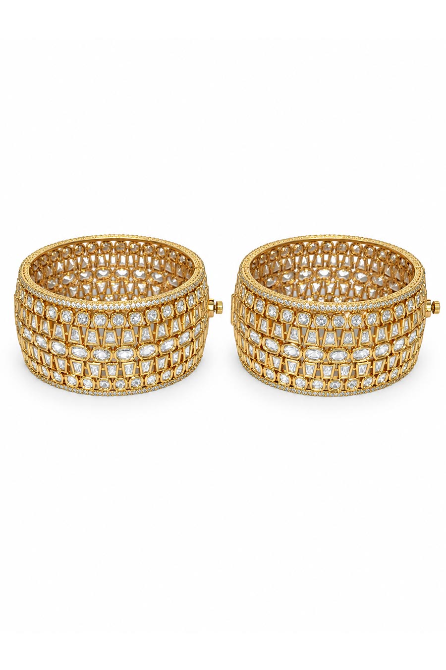 Layered Moissanite Polki 2-Piece Bangles Set