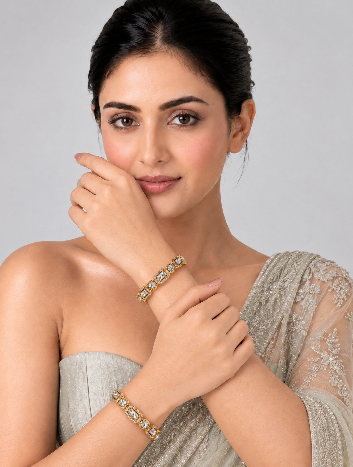 Oval Moissanite Polki 2-Piece Bangles Set