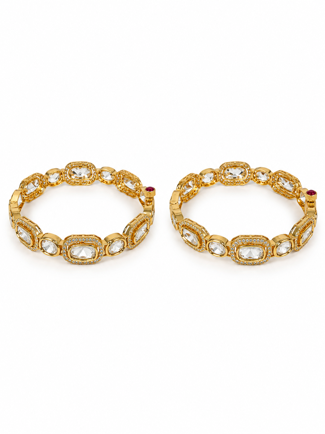 Oval Moissanite Polki 2-Piece Bangles Set