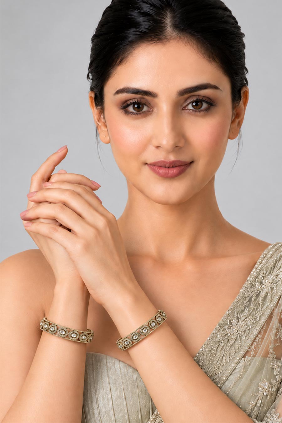 Round Motif Moissanite Polki 2-Piece Bangles Set
