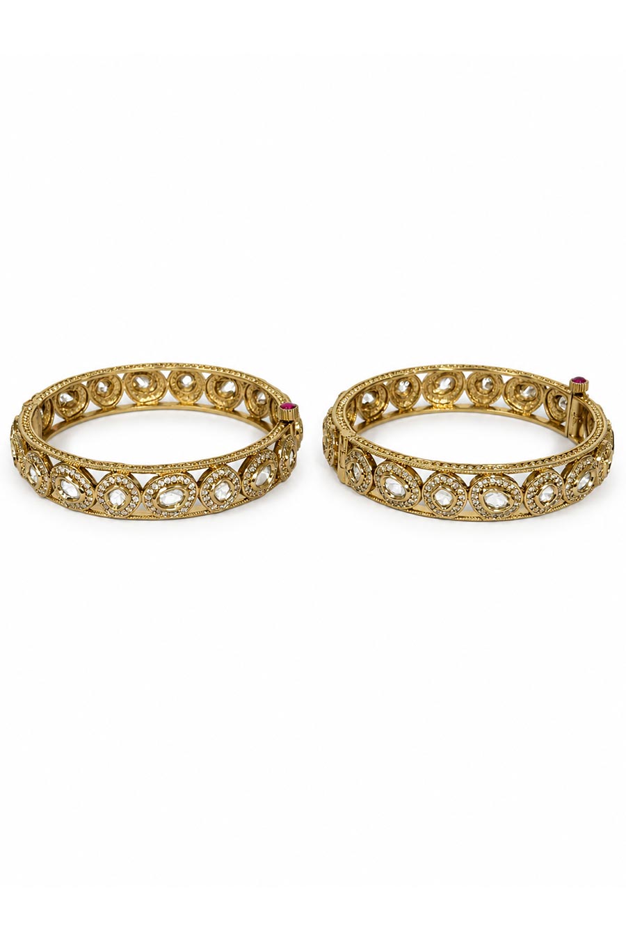 Round Motif Moissanite Polki 2-Piece Bangles Set