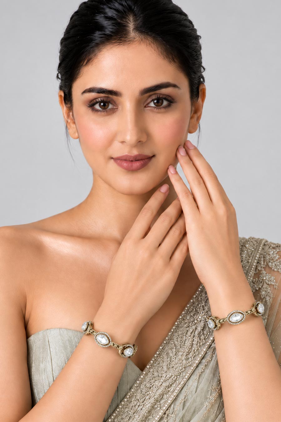 Oval Moissanite Polki 2-Piece Bangles Set