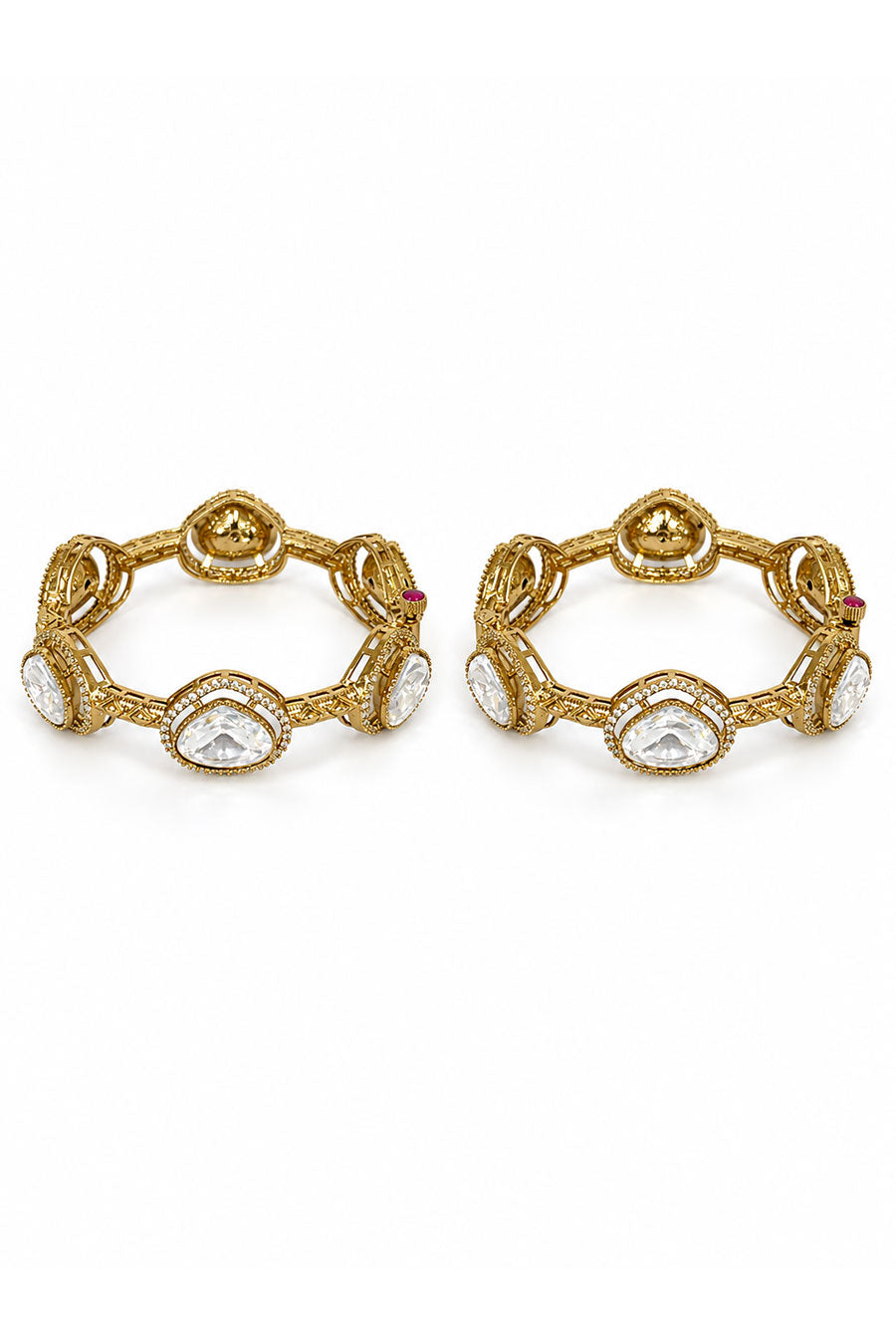 Oval Moissanite Polki 2-Piece Bangles Set