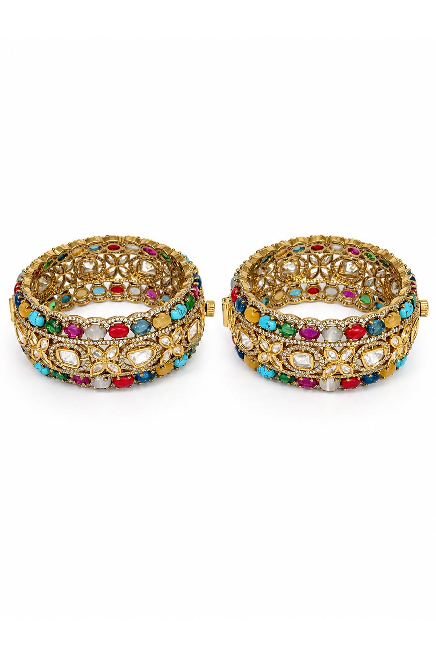 Multicolour Moissanite Polki 2-Piece Bangles Set