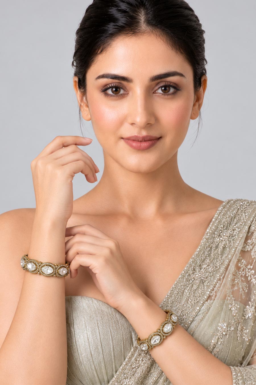 Moissanite Polki Stone 2-Piece Bangles Set