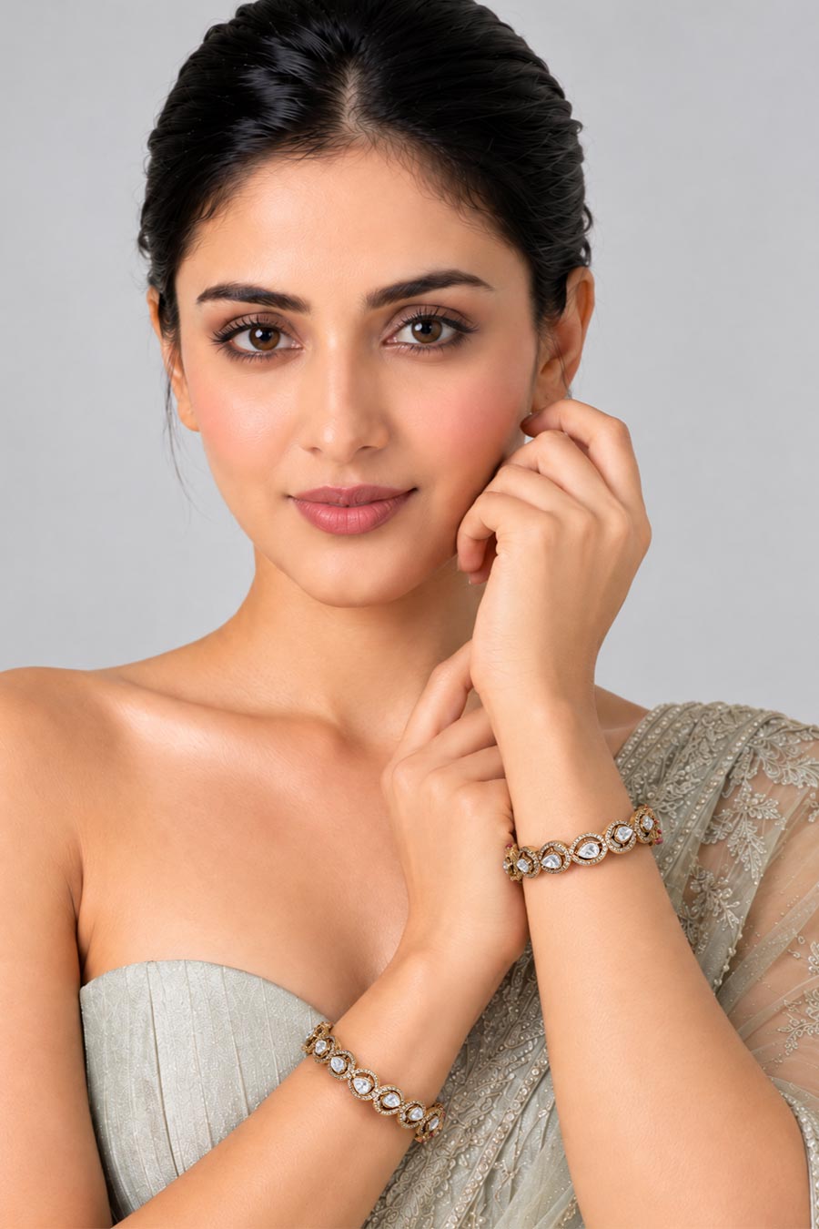 Classic Moissanite Polki Link 2-Piece Bangles Set