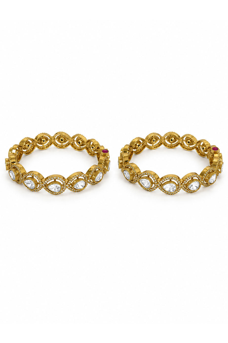Classic Moissanite Polki Link 2-Piece Bangles Set