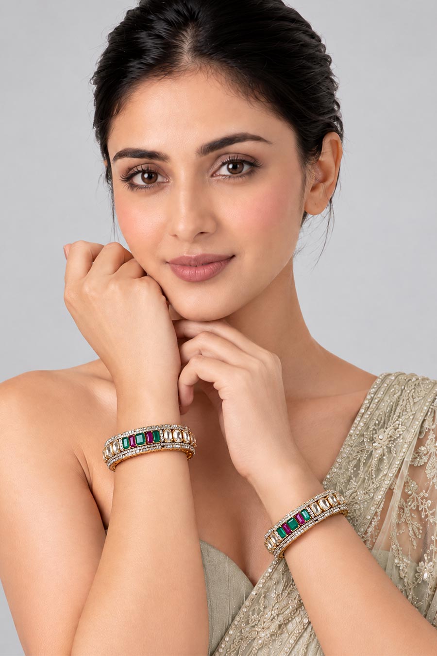 Multicolour Moissanite Polki 2-Piece Bangles Set