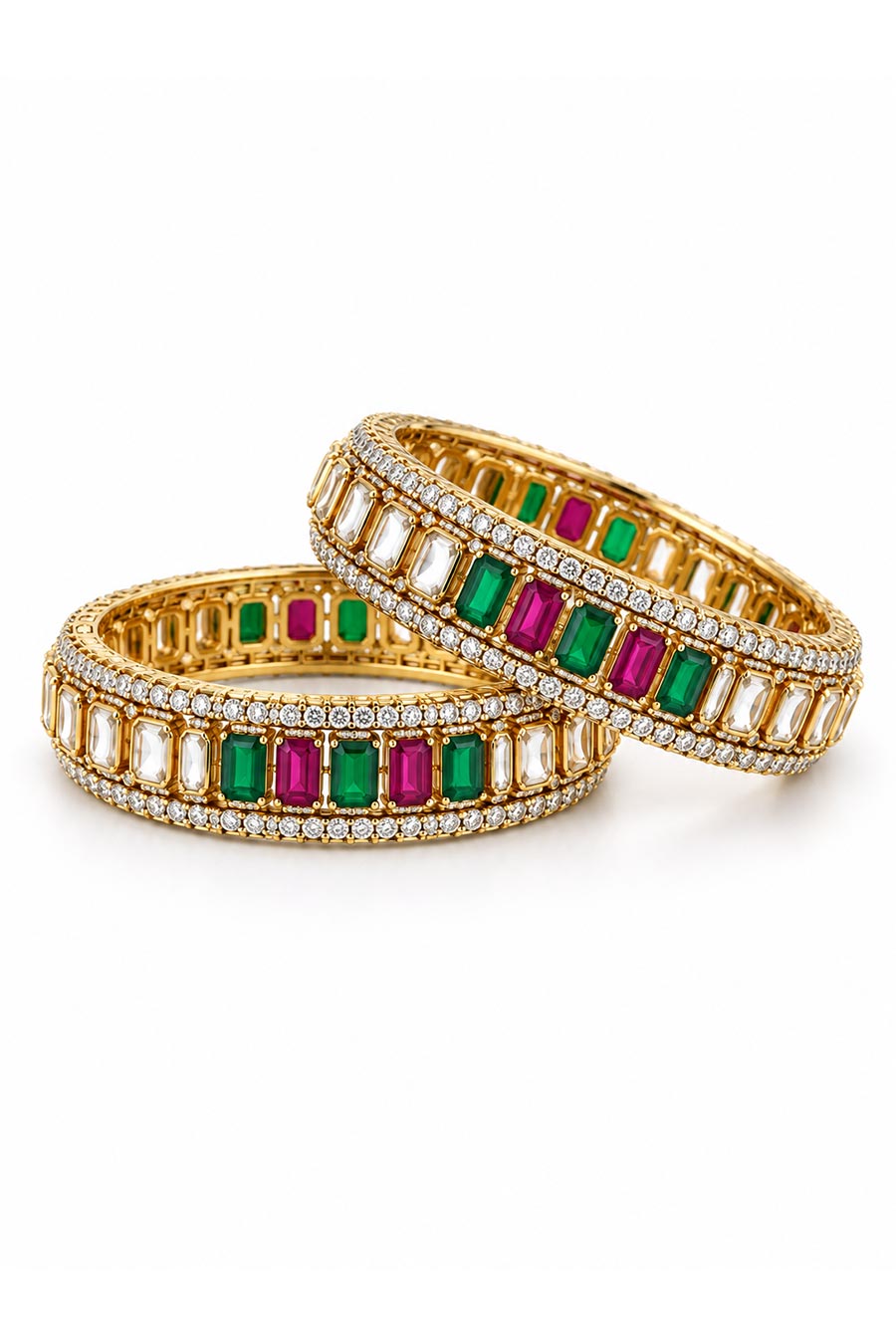 Multicolour Moissanite Polki 2-Piece Bangles Set