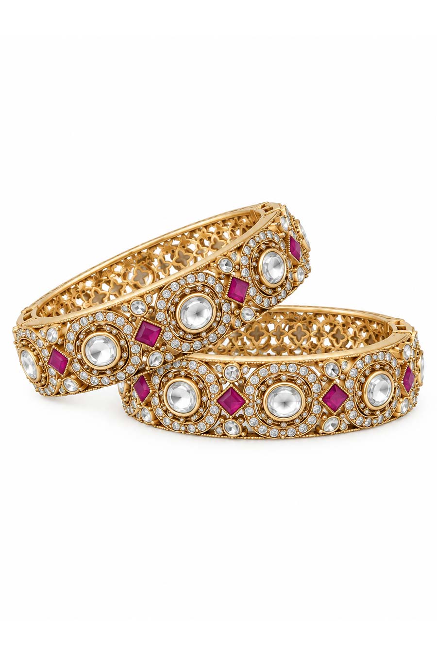 Ruby Moissanite Polki 2-Piece Bangles Set