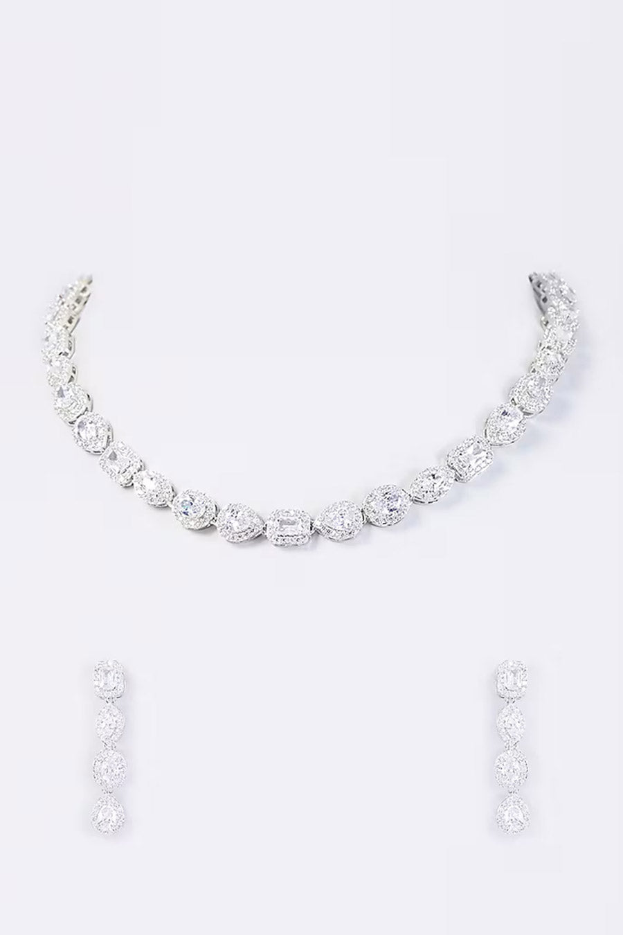 Silver Diamonds Studded Necklace Set