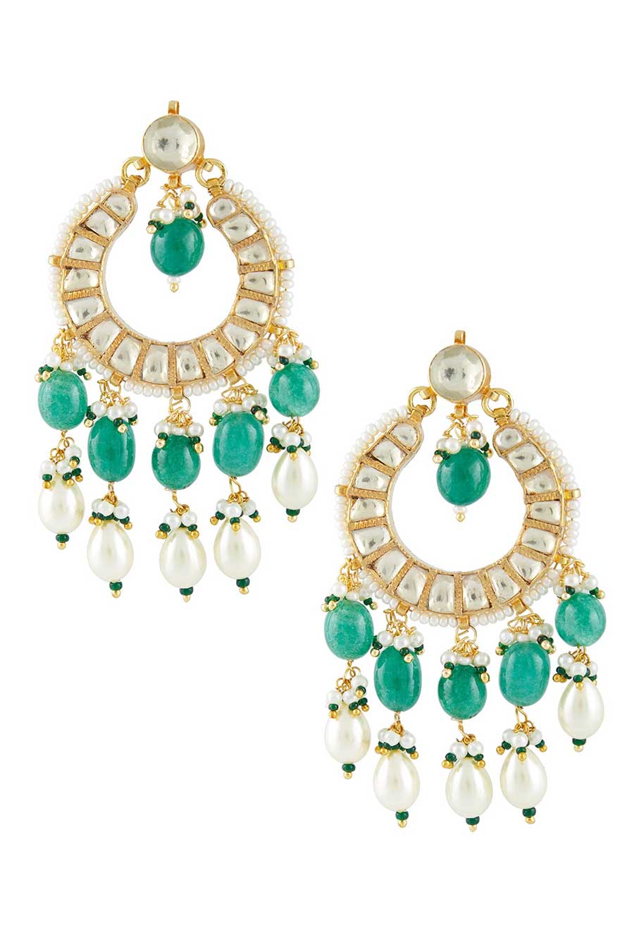 Green Kundan Polki Chandbali Earrings