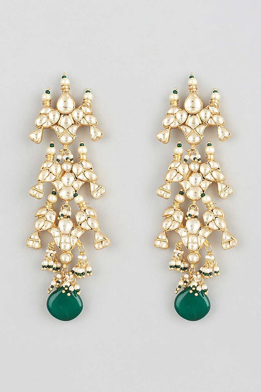 Green Kundan Dangler Earrings