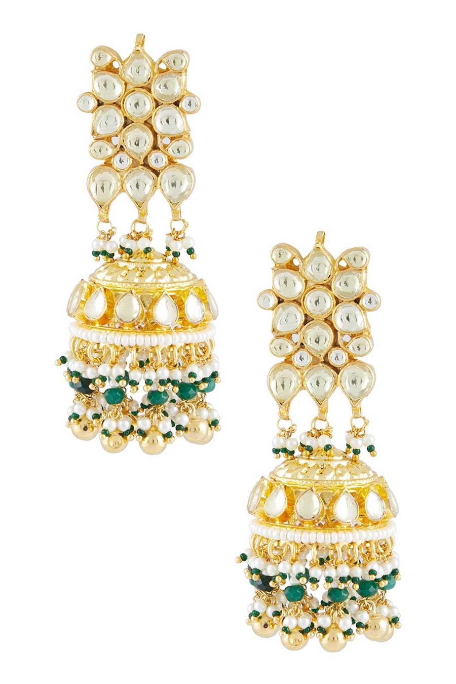 Green Kundan Polki Dangler Earrings