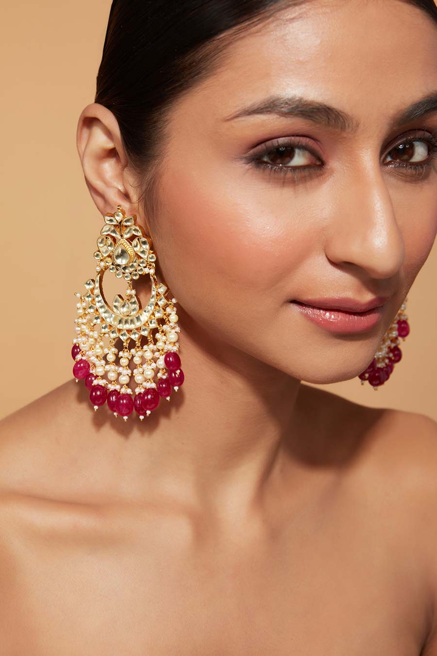 Pink Ruby Chandbali Earrings