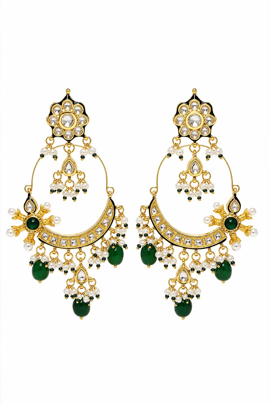 Emerald Floral Pearl Drops Hoop Earrings