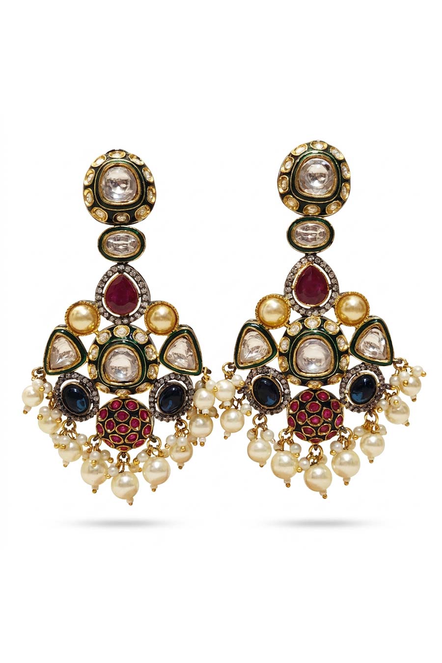 Multicolour Polki Drop Pearl Accents Earrings