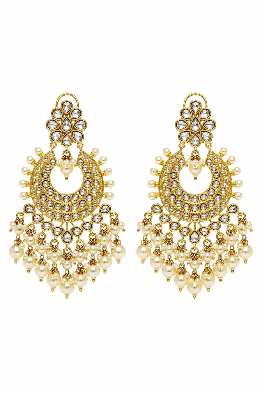 Polki Chandbali Pearl Drops Earrings