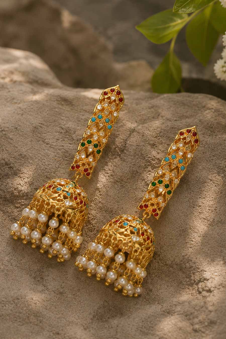 Bar Pearl Fringe Jhumka Earrings