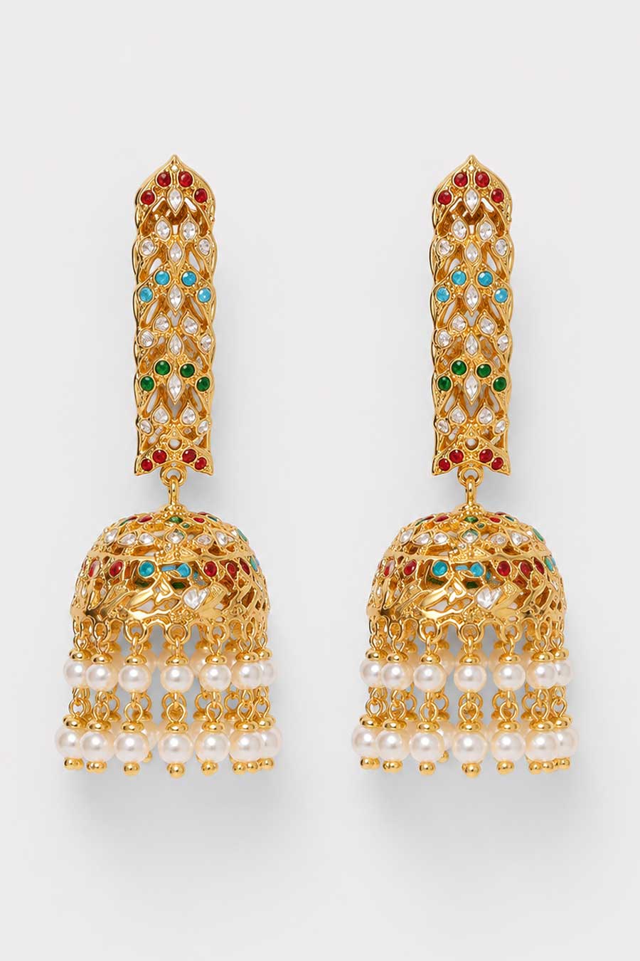 Bar Pearl Fringe Jhumka Earrings