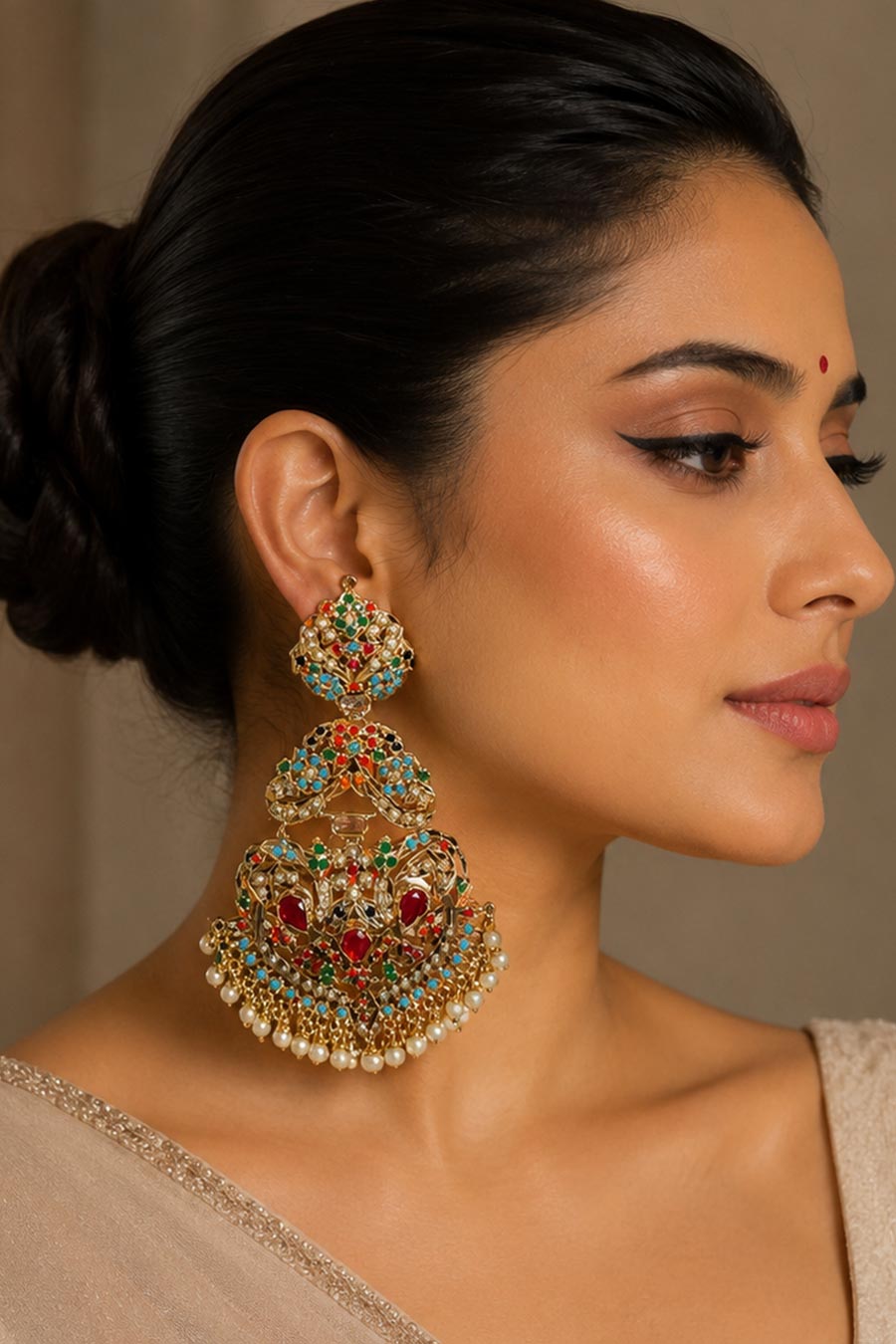 Multicolour Mughal Polki Earrings